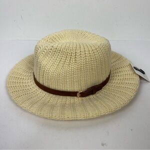 Styline Cream Knit Wide Brim Hat Boho Neutral Fall Winter Minimalist Aesthetic